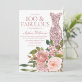 Roos Gold Dress Blush Pink Flowers 100th Birthday Kaart (Staand voorkant)