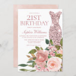 Roos Gold Dress Blush Pink Flowers 21st Birthday Kaart<br><div class="desc">Roos Gold Dress Blush Pink Flowers 21st Birthday Uitnodiging Zie bijbehorend collectie in Niche and Nest Store Veel bedankt</div>