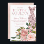 Roos Gold Dress & Blush Pink Flowers 40th Birthday Kaart<br><div class="desc">Roos Gold Dress & Blush Pink Flowers 40th Birthday Uitnodiging Zie passend collectie in Niche and Nest Store Veel bedankt</div>