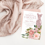 Roos Gold Dress & Blush Pink Flowers 90th Birthday Kaart<br><div class="desc">Roos Gold Dress & Blush Pink Flowers 90th Birthday Uitnodiging Zie passend collectie in Niche and Nest Store Veel bedankt</div>