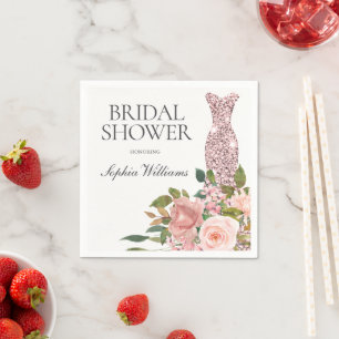 Roos Gold Dress & Blush Pink Flowers Vrijgezellenf Servet