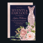 Roos Gold Dress Blush Pink & Navy 70th Birthday Kaart<br><div class="desc">Roos Gold Dress Blush Pink & Navy 70th Birthday Invitation Bekijk het collectie in Niche en Nest Store Veel bedankt</div>