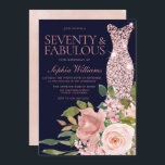 Roos Gold Dress Blush Pink & Navy 70th Birthday Kaart<br><div class="desc">Roos Gold Dress Blush Pink & Navy 70th Birthday Invitation Bekijk het collectie in Niche en Nest Store Veel bedankt</div>