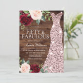 Roos Gold Dress Blush Rustic 50th Birthday Party Kaart (Staand voorkant)