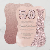 Roos Gold Dress Blush Waterverf 50e verjaardag Kaart (Voorkant / Achterkant)