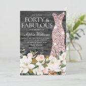 Roos Gold Dress Blush White Country 40e verjaardag Kaart (Staand voorkant)