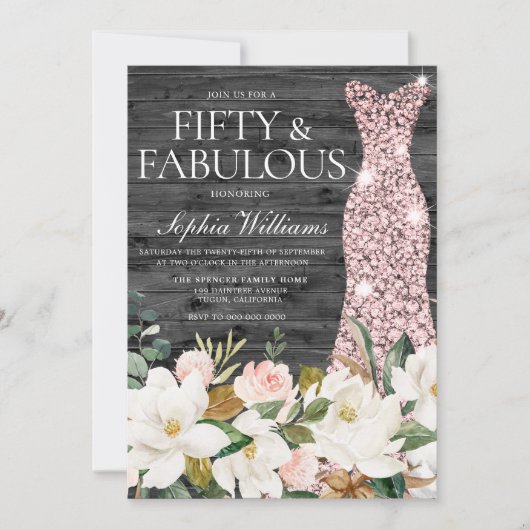 Roos Gold Dress Blush White Country 50e verjaardag Kaart (Voorkant)