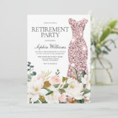 Roos Gold Dress Blush White Retirement Party Kaart (Staand voorkant)