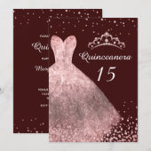 Roos Gold Dress Burgundy Quinceanera Party 15th Kaart (Voorkant / Achterkant)