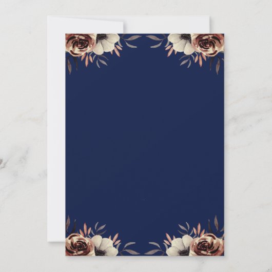 Roos Gold Dress Flowers Navy Blue Quinceañera Kaart (Achterkant)