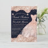 Roos Gold Dress & Glam Edges Sweet 16 Kaart (Staand voorkant)