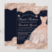 Roos Gold Dress & Glam Edges Sweet 16 Kaart (Voorkant / Achterkant)