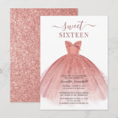Roos Gold Dress Glitter Sweet 16 Birthday Kaart (Voorkant / Achterkant)