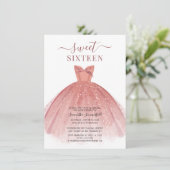 Roos Gold Dress Glitter Sweet 16 Birthday Kaart (Staand voorkant)