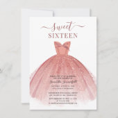 Roos Gold Dress Glitter Sweet 16 Birthday Kaart (Voorkant)