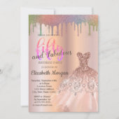 Roos Gold Dress Rainbow Drips 50e verjaardag Kaart (Voorkant)