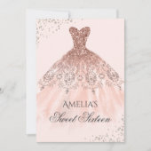 Roos Gold Dress Sparkle Sweet Sixteen Invitation Kaart (Voorkant)