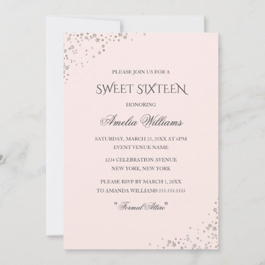 Roos Gold Dress Sparkle Sweet Sixteen Invitation Kaart (Achterkant)