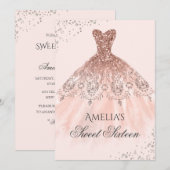 Roos Gold Dress Sparkle Sweet Sixteen Invitation Kaart (Voorkant / Achterkant)