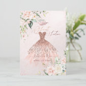 Roos Gold Dress Sweet 16 Blush Waterverf Flowers Kaart (Staand voorkant)