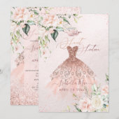 Roos Gold Dress Sweet 16 Blush Waterverf Flowers Kaart (Voorkant / Achterkant)