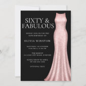 Roos Gold Dress Zwart 60ste Verjaardag Party Kaart (Voorkant)