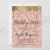 Roos Gold Drip Birthday Party Invitation Kaart (Voorkant)