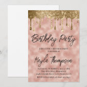 Roos Gold Drip Birthday Party Invitation Kaart (Voorkant / Achterkant)