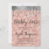 Roos Gold Drip Birthday Party Invitation Kaart (Voorkant)