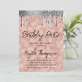 Roos Gold Drip Birthday Party Invitation Kaart (Staand voorkant)