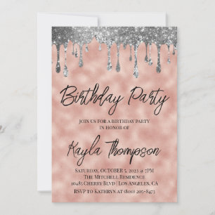Roos Gold Drip Birthday Party Invitation Kaart
