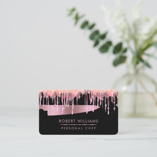 Roos Gold Drip Chef Kitchen Tools Knife Glitter Visitekaartje (Staand voorkant)