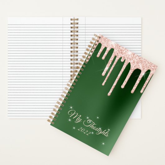 Roos Gold Drip Glitter Emerald Diary - Aangepaste Notitieboek (Binnen)