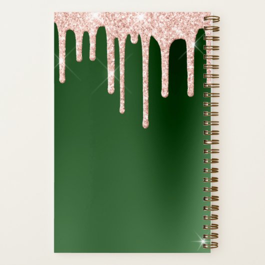 Roos Gold Drip Glitter Emerald Diary - Aangepaste  Notitieboek (Achterkant)