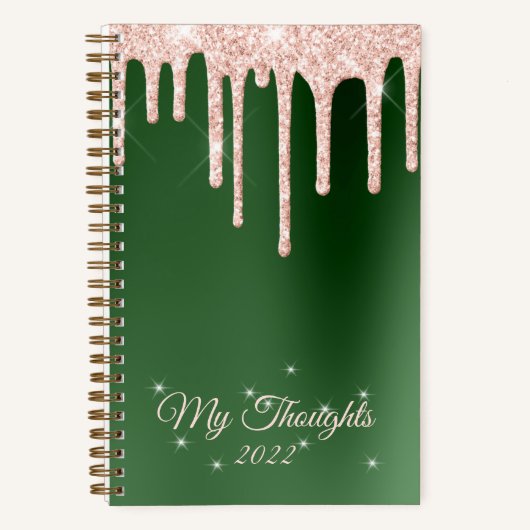 Roos Gold Drip Glitter Emerald Diary - Aangepaste  Notitieboek (Voorkant)