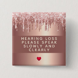 Roos Gold Drip Heart Hearing Verlies 2 inch Vierkante Button 5,1 Cm