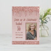 Roos Gold Dripped Glitter Verjaardagsfeestje Kaart (Staand voorkant)