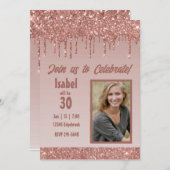 Roos Gold Dripped Glitter Verjaardagsfeestje Kaart (Voorkant / Achterkant)