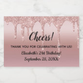 Roos Gold Dripping Glitter 21st Birthday Mini Sparkling Wijnetiket (Enkel label)