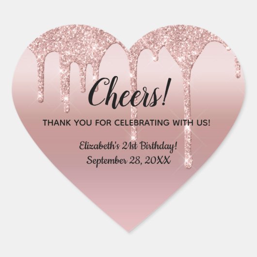 Roos Gold Dripping Glitter 21ste verjaardag Hart Sticker (Voorkant)