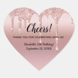 Roos Gold Dripping Glitter 21ste verjaardag Hart Sticker
