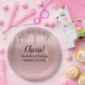 Roos Gold Dripping Glitter 21ste verjaardag Papieren Bordje (Feest)