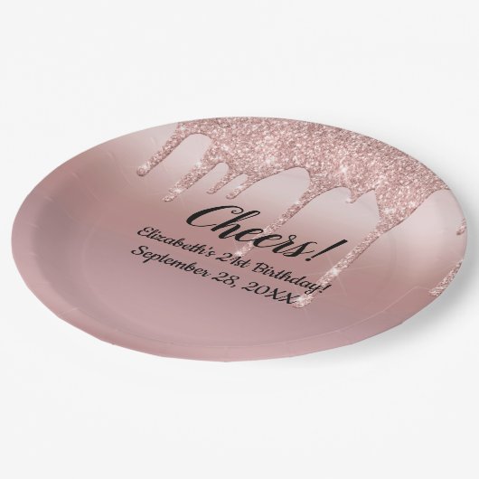 Roos Gold Dripping Glitter 21ste verjaardag Papieren Bordje (Gekanteld)