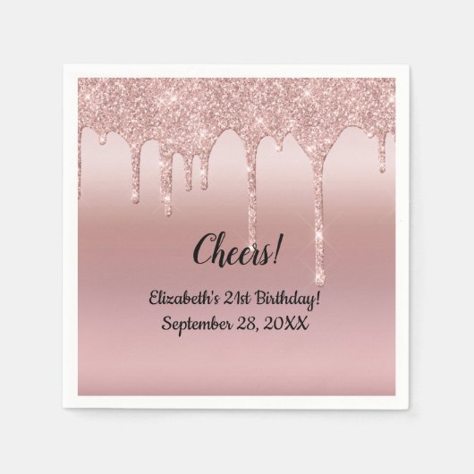 Roos Gold Dripping Glitter 21ste verjaardag Servet (Voorkant)