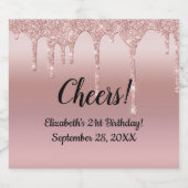 Roos Gold Dripping Glitter 21ste verjaardag Sparkling Wijnetiket (Enkel label)