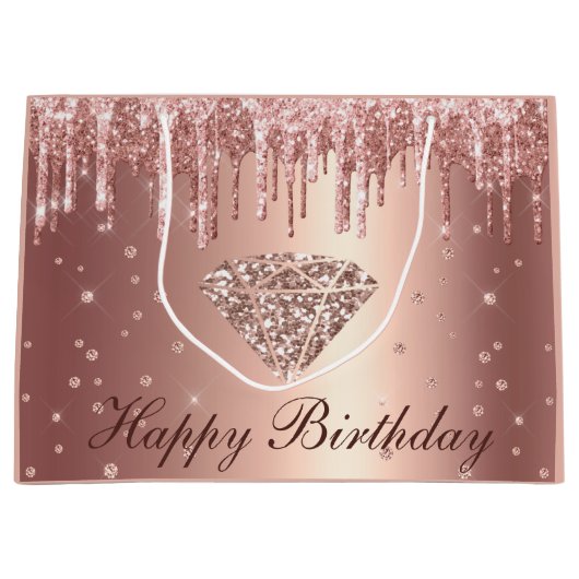 Roos Gold Dripping Glitter & Diamond Birthday Groot Cadeauzakje (Voorkant)
