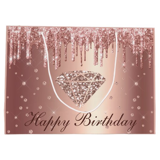 Roos Gold Dripping Glitter & Diamond Birthday Groot Cadeauzakje (Achterkant)