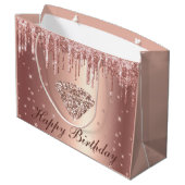 Roos Gold Dripping Glitter & Diamond Birthday Groot Cadeauzakje (Achterkant Gekanteld)