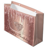 Roos Gold Dripping Glitter & Diamond Birthday Groot Cadeauzakje (Voorkant Gekanteld)