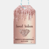 Roos Gold Dripping Glitter & Diamond Sweet 16 Cadeaulabel (Voorkant)